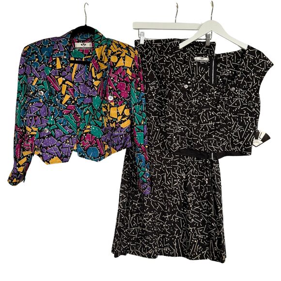 Karl Lagerfeld 1980s Vintage 3-Piece Set NWT Blazer Top Skirt Abstract Print